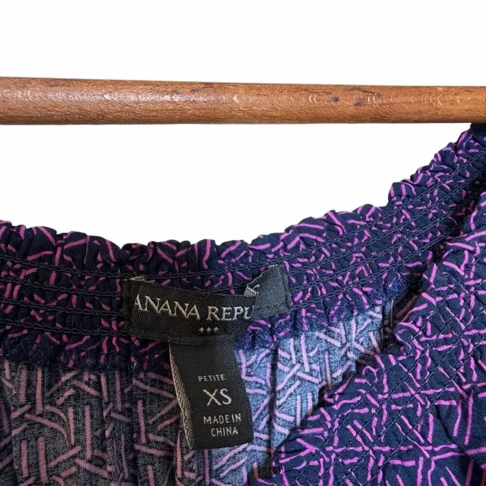 Banana Republic Geometric 3/4 Sleeve Off The Shoulder Short Romper Blue Pink XS - Picture 6 of 8